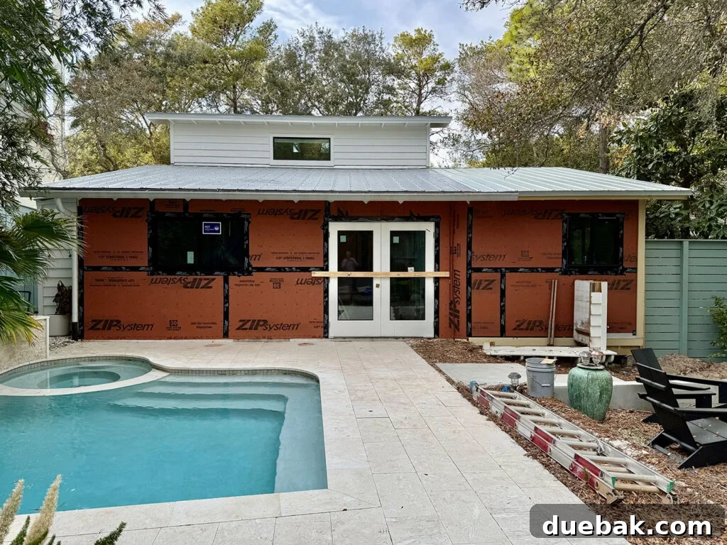 Mid-Renovation Home Update and Video Tour 11 View Of Home Exterior During Renovation With Pool