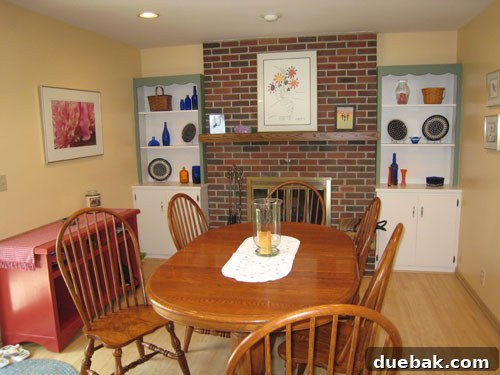 Before photo of the dining room with pink and purple walls