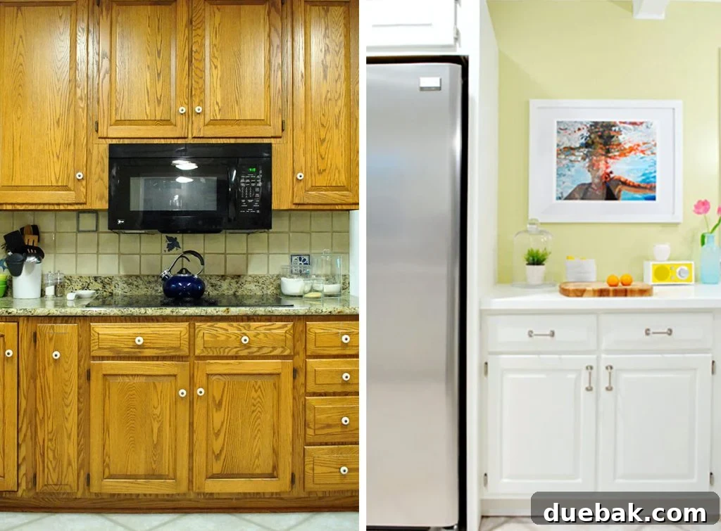 Before and After Of Wood Kitchen Cabinets Painted White
