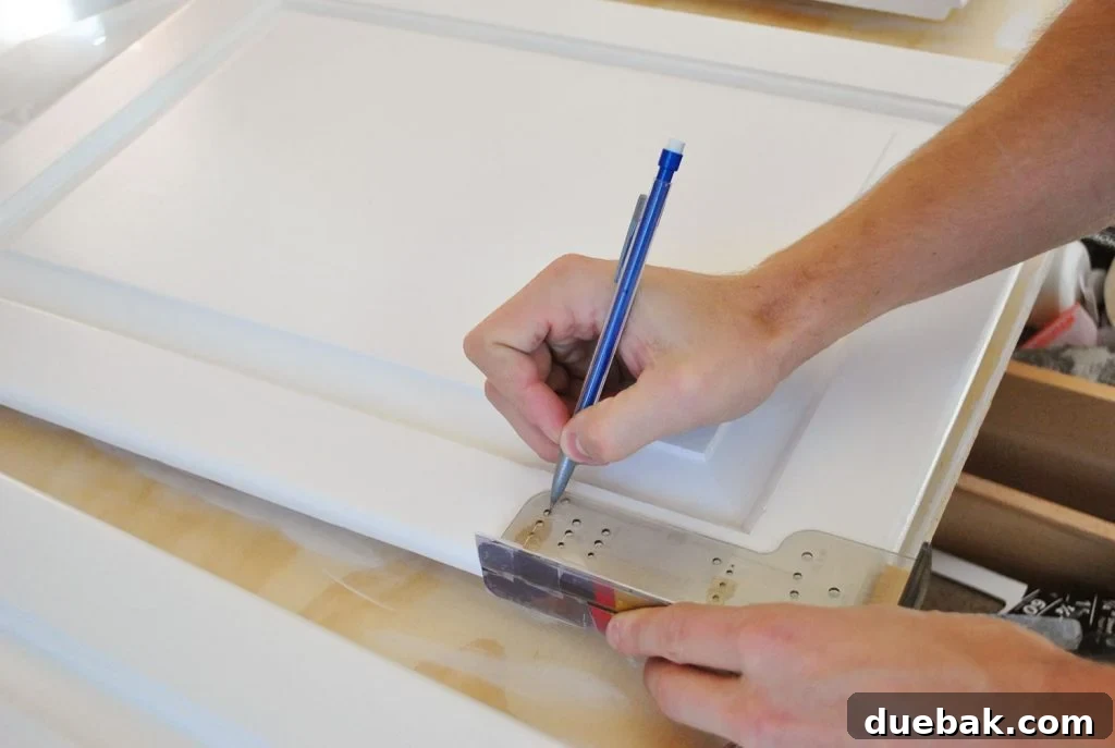 Marking Holes For Cabinet Hardware With Template