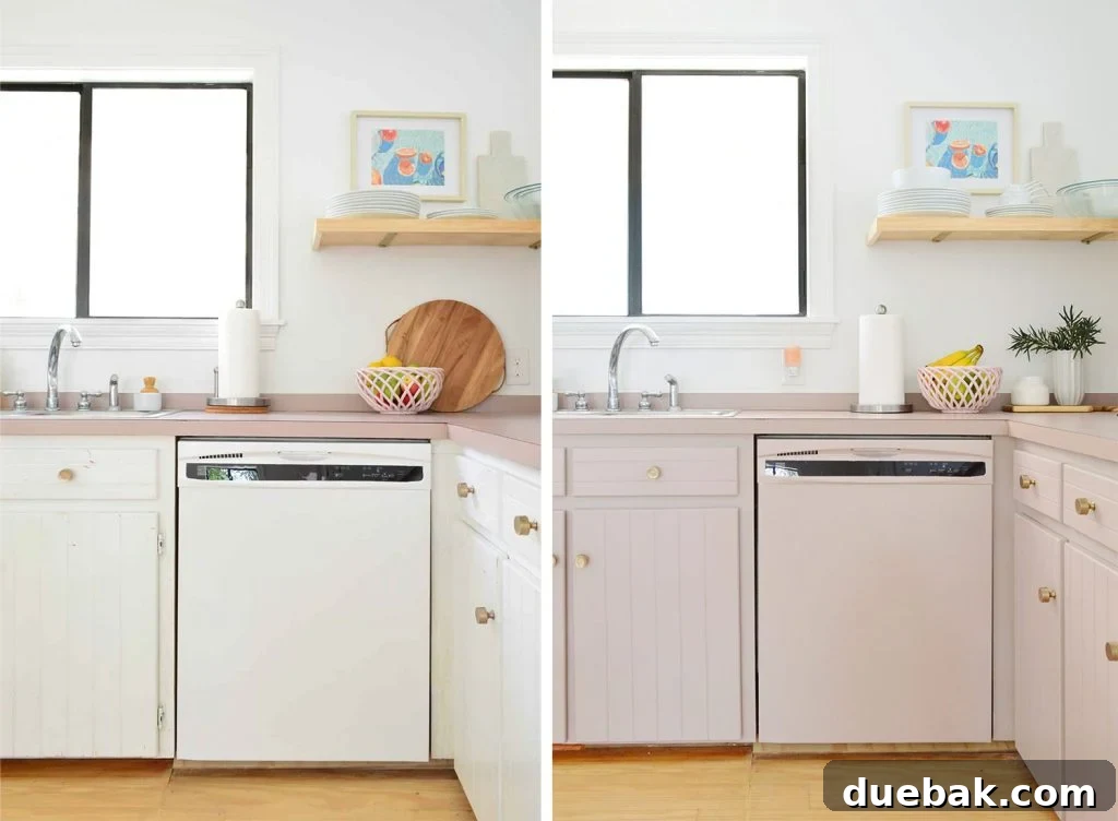 Before And After Of Painted Kitchen Cabinets White To Pink