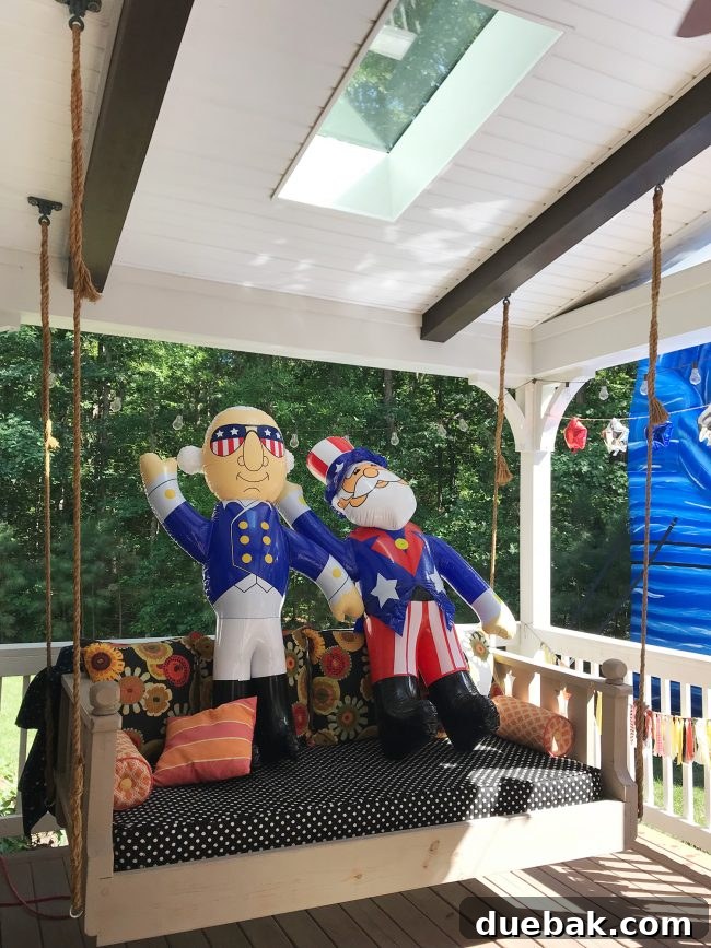 Inflatable decorations on porch