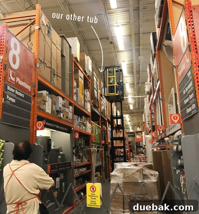 Tub on high shelf at Home Depot