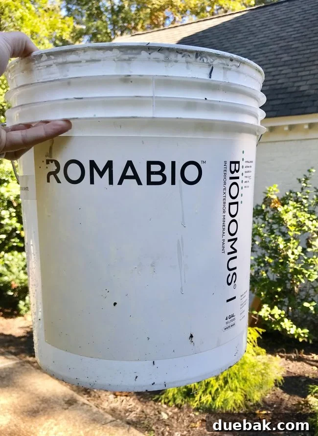 How We Transformed Our Brick House with White Paint 13 bucket of biodomus I brick mineral paint by romabio