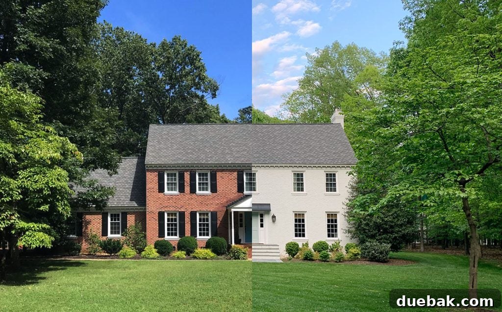 How We Transformed Our Brick House with White Paint 4 Split Before And After Of Brick House Painted White