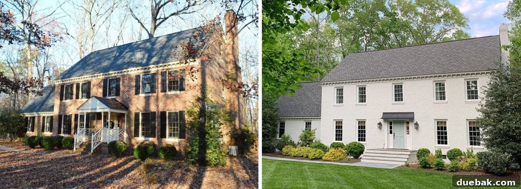 How We Transformed Our Brick House with White Paint 5 White Painted Brick House Before And After Side By Side