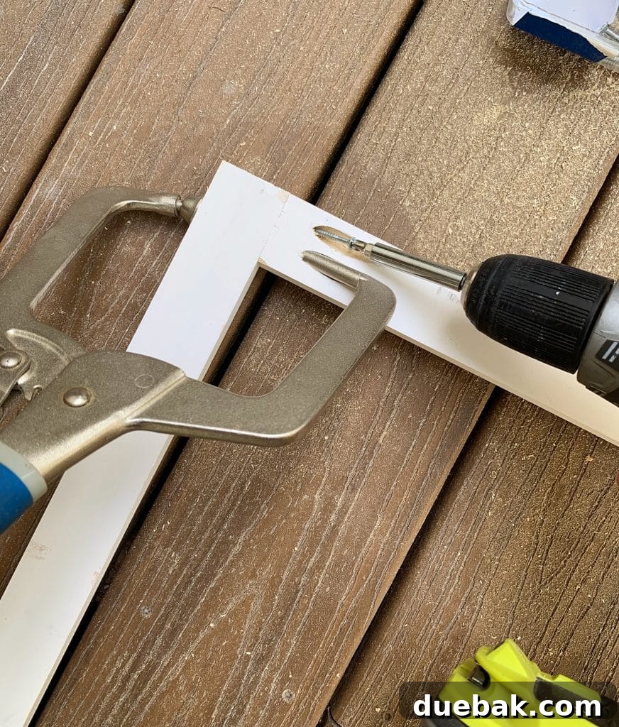 DIY Headboard Ideas: Simple Projects for a Stylish Bedroom 7 Close up of pocket hole joinery using Kreg Jig clamp