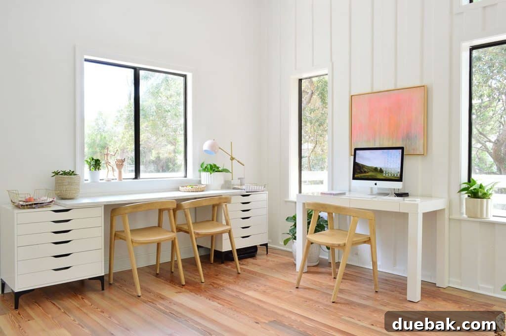 Long Art Desk And Office Desk In Beachy Living Room